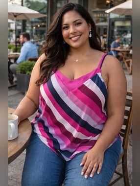 Torrid Pink Striped Sleeveless V-Neck Tank Top